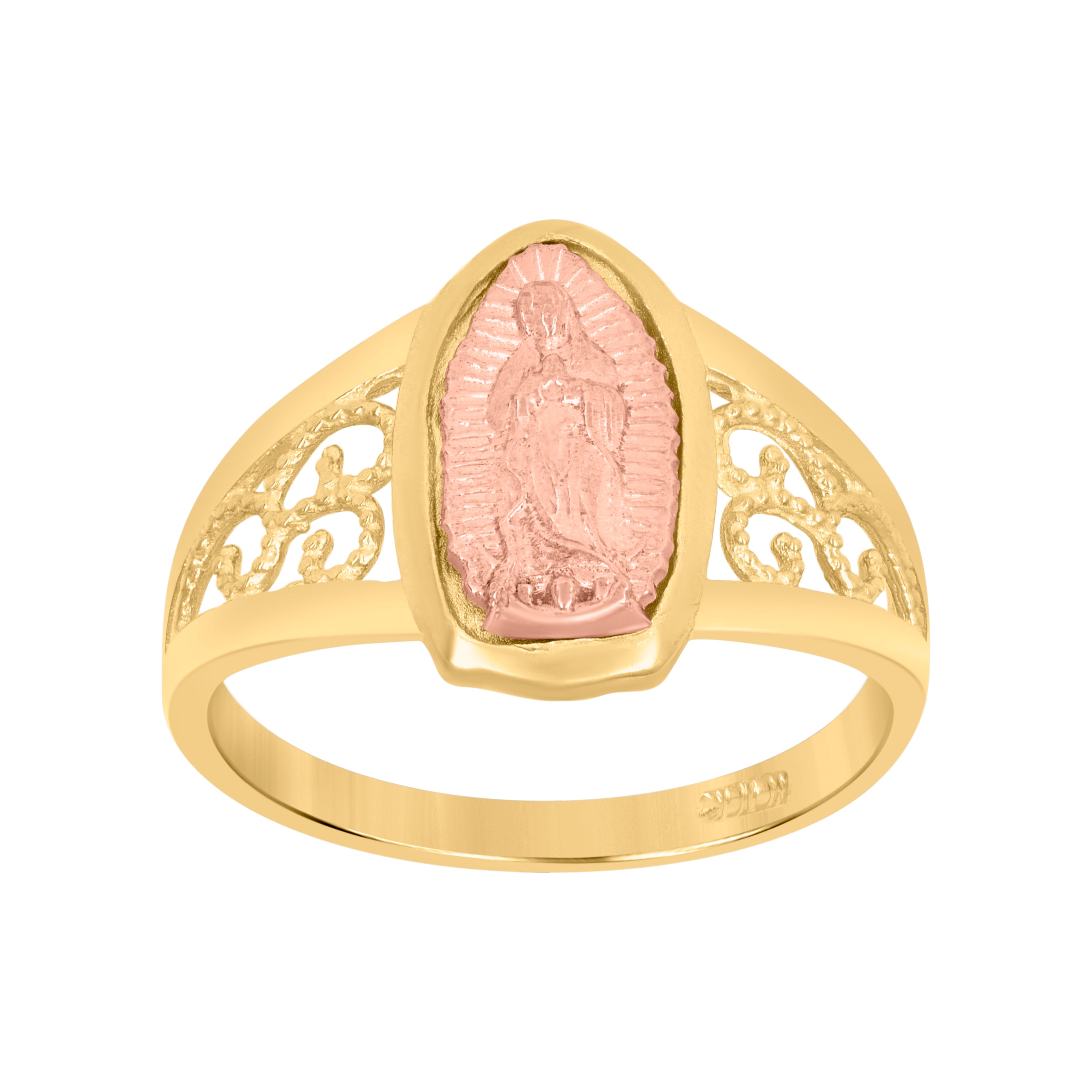 10Kt Tri-Color Gold Childrens Lady Of Guadalupe Religious Baby Ring