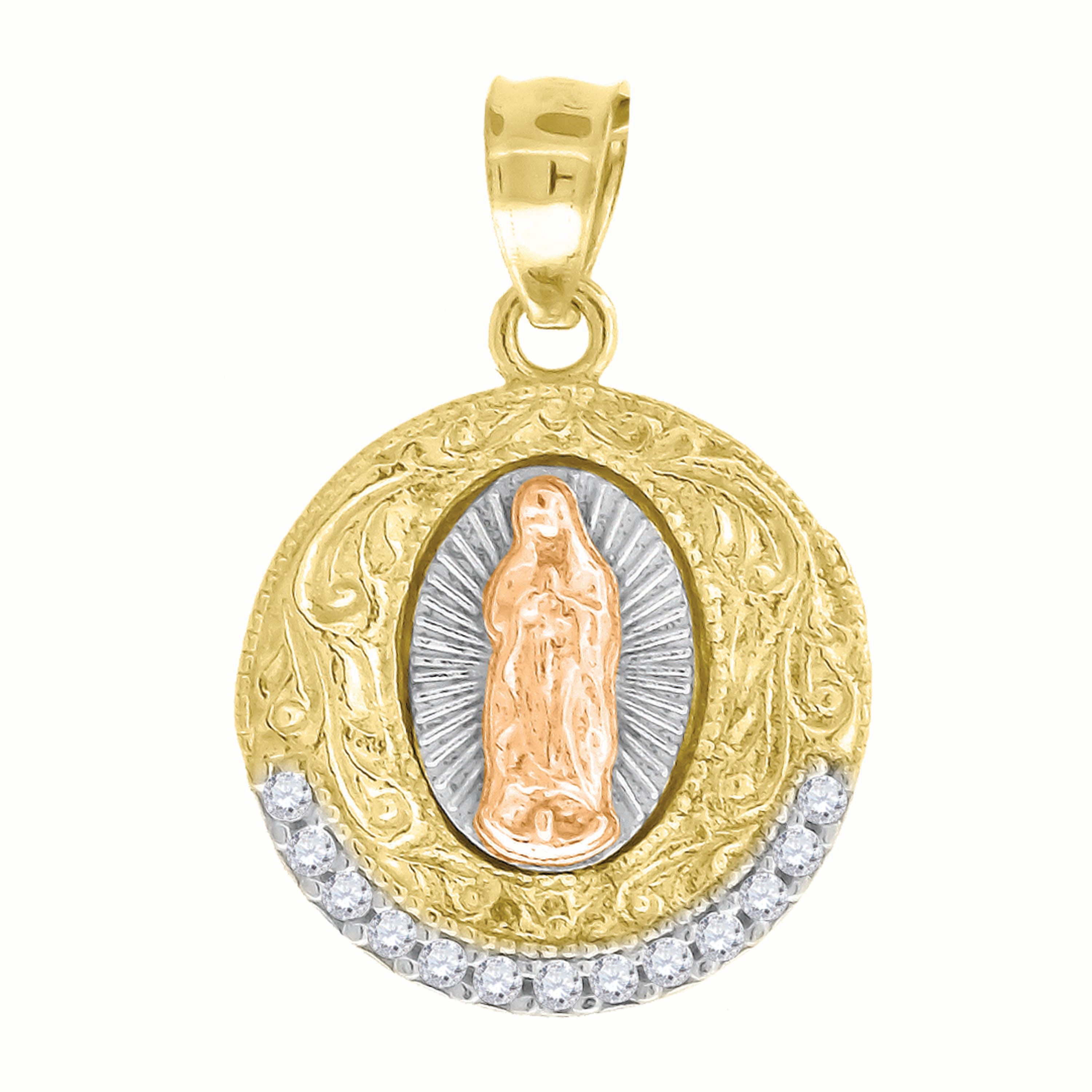 10kt Tri-Color Gold Mens Women Cubic Zirconia Cubic-Zirconia Lady Of Guadalupe Religious Charm Pendant
