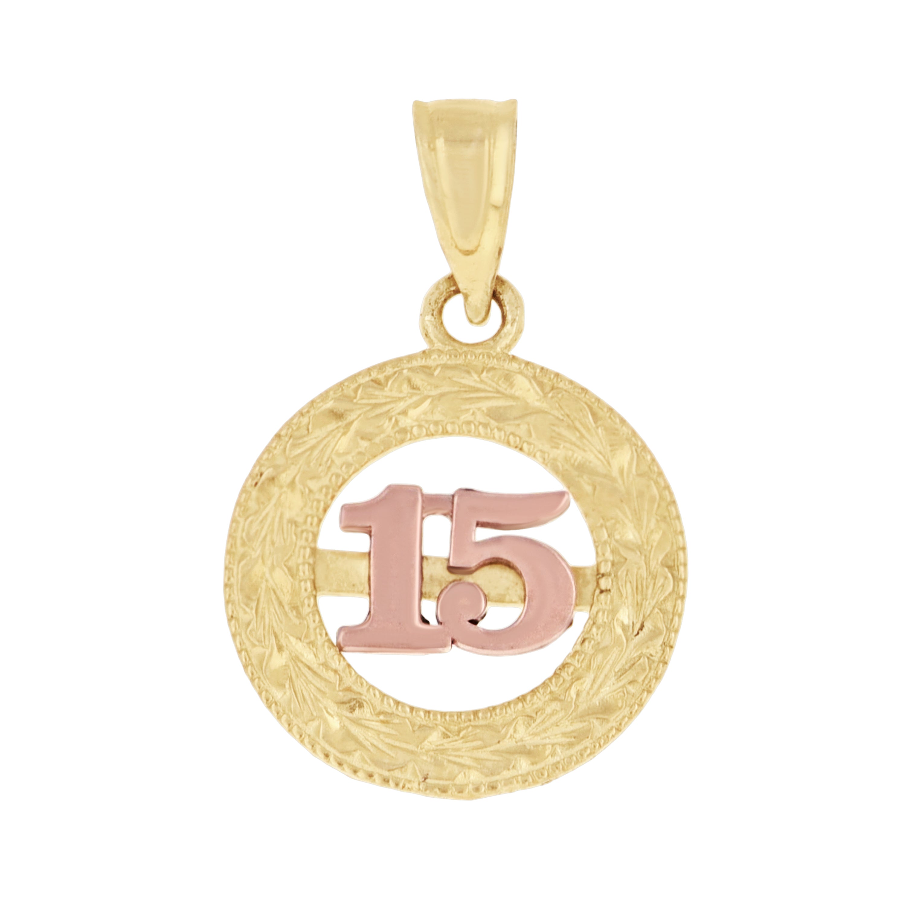 10kt Gold Tri-Color Diamond-Cut Womens 15 Anos Quinceanera Charm Pendant