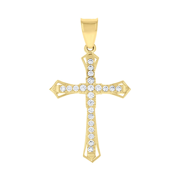 10kt Two-Tone Gold Mens Women Cubic Zirconia Cubic-Zirconia Cross Religious Charm Pendant