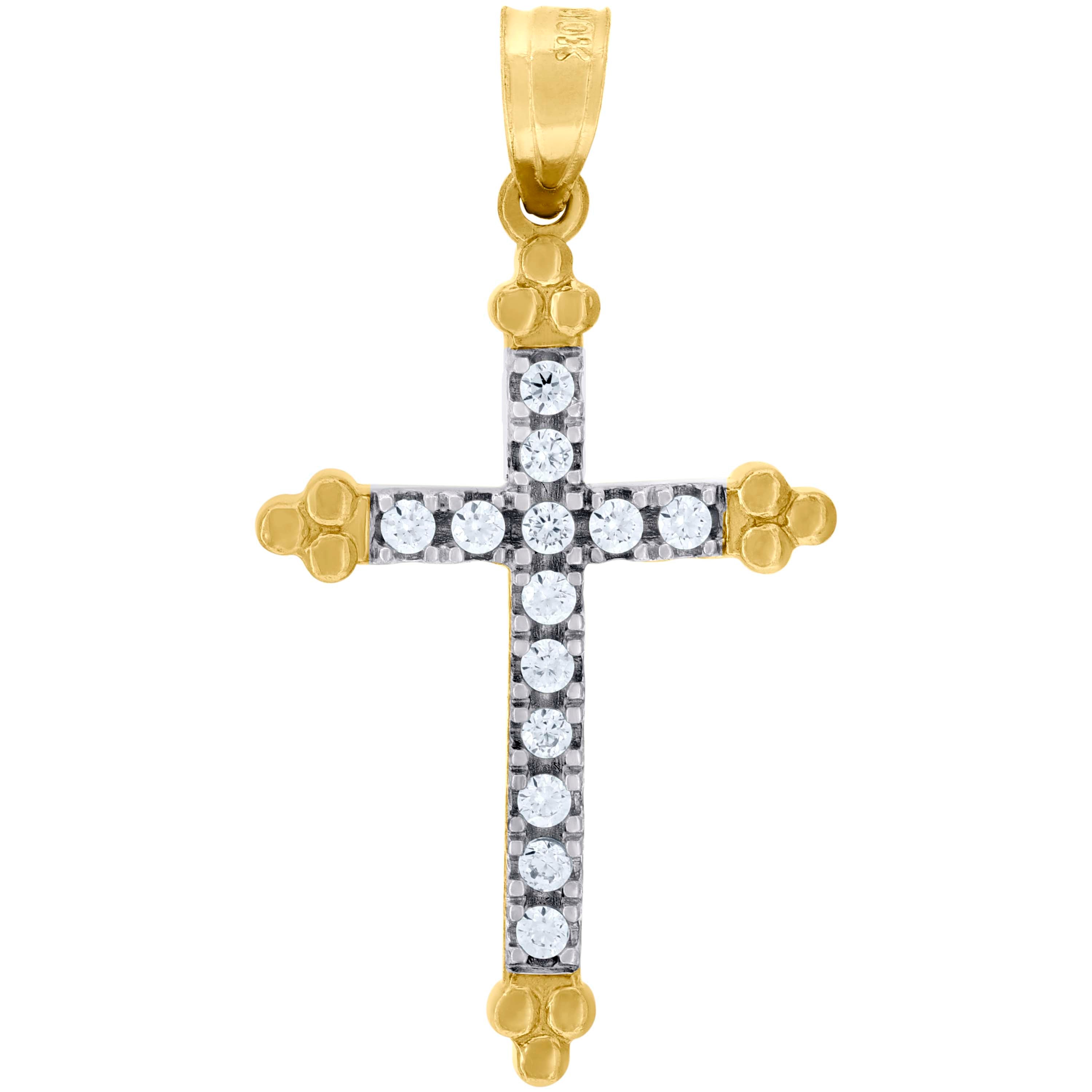 10kt Gold Two-Tone Cubic-Zirconia Womens Cross Religious Charm Pendant