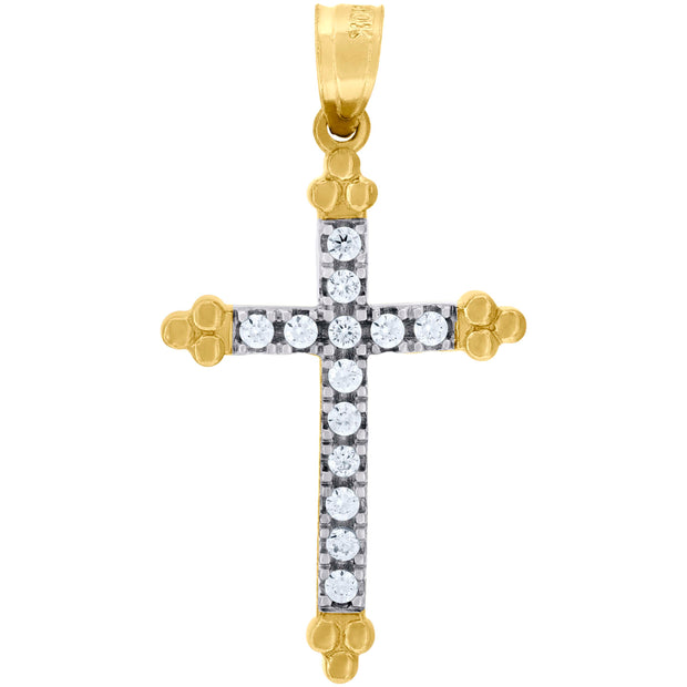 10kt Gold Two-Tone Cubic-Zirconia Womens Cross Religious Charm Pendant