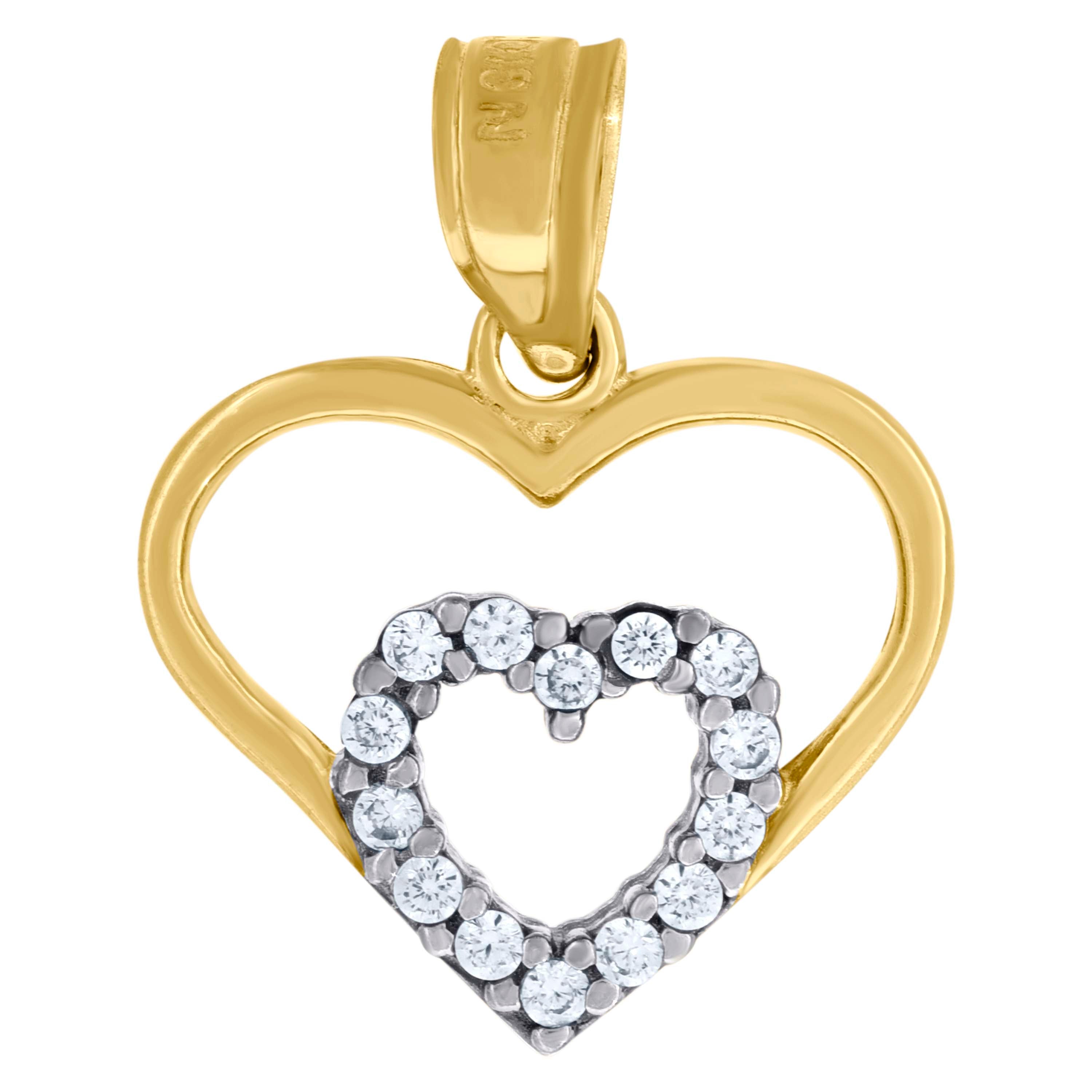 10kt Two-Tone Gold Womens Cubic Zirconia Cubic-Zirconia Double Heart Charm Pendant