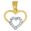 10kt Two-Tone Gold Womens Cubic Zirconia Cubic-Zirconia Double Heart Charm Pendant