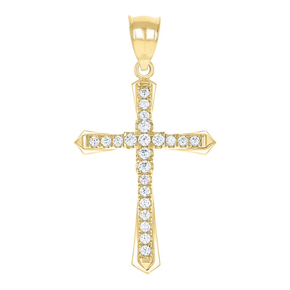 10kt Gold Two-Tone Cubic-Zirconia Womens Cross Religious Charm Pendant