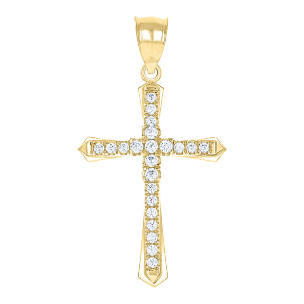 10kt Gold Two-Tone Cubic-Zirconia Womens Cross Religious Charm Pendant