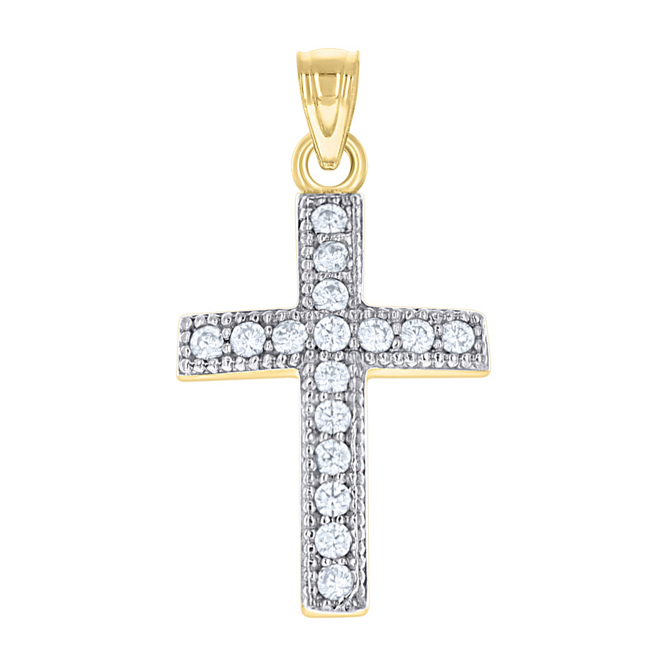 10kt Two-Tone Gold Mens Women Cubic Zirconia Cubic-Zirconia Cross Religious Charm Pendant