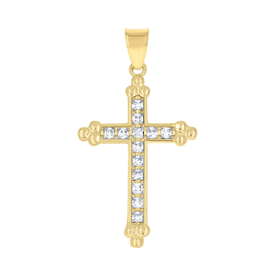 10kt Yellow Gold Mens Women Cubic Zirconia Cubic-Zirconia Budded Cross Religious Charm Pendant