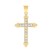 10kt Yellow Gold Mens Women Cubic Zirconia Cubic-Zirconia Budded Cross Religious Charm Pendant