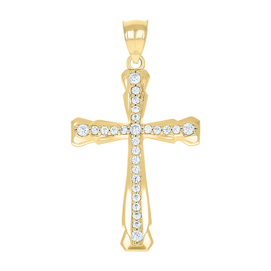 10kt Gold Two-Tone Cubic-Zirconia Mens Cross Religious Charm Pendant