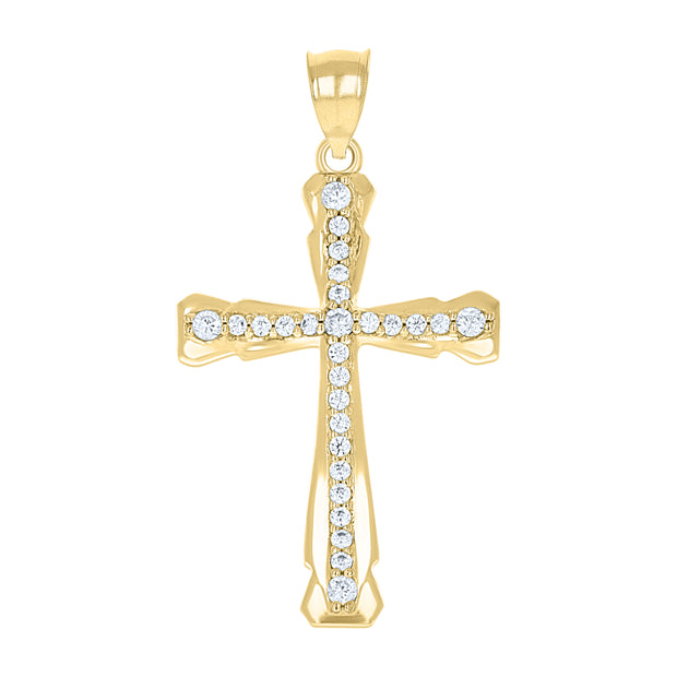 10kt Gold Two-Tone Cubic-Zirconia Mens Cross Religious Charm Pendant