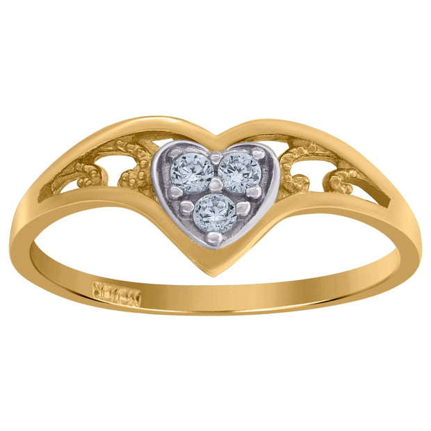 10kt Two-Tone Gold Womens Cubic Zirconia Curved Heart Engagement Band Ring