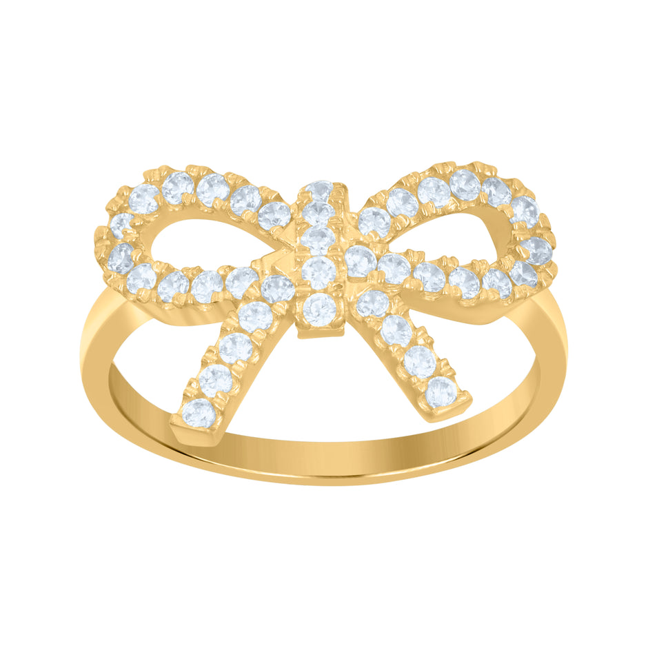10kt Yellow Gold Womens Cubic-Zirconia Bow Fashion Ring