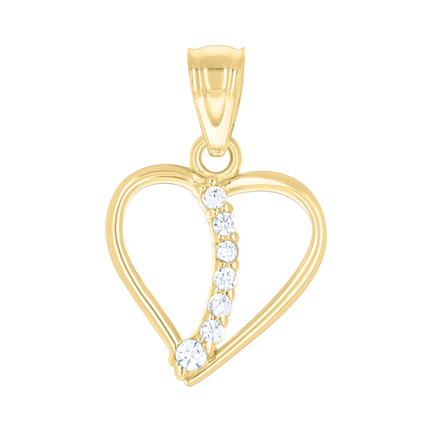 10kt Gold Two-Tone Cubic-Zirconia Womens Heart Charm Pendant