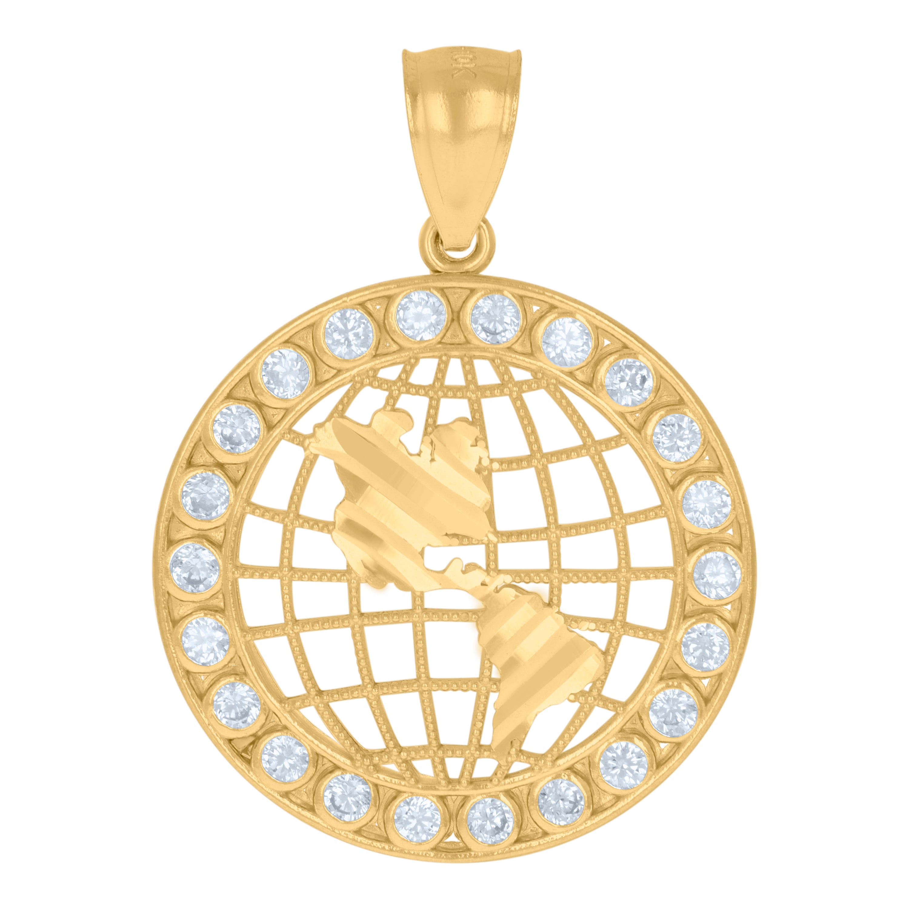 10kt Gold Two-Tone Cubic-Zirconia Diamond-Cut Mens Earth Map Globe Charm Pendant