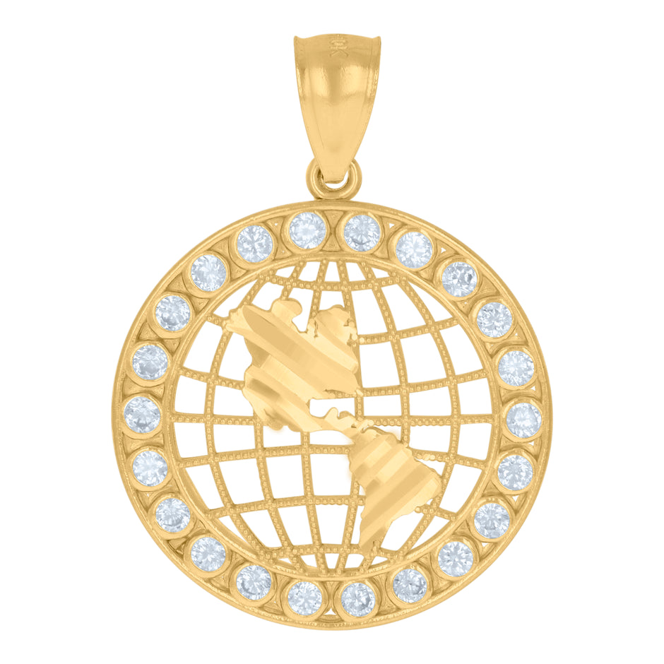 10kt Gold Two-Tone Cubic-Zirconia Diamond-Cut Mens Earth Map Globe Charm Pendant