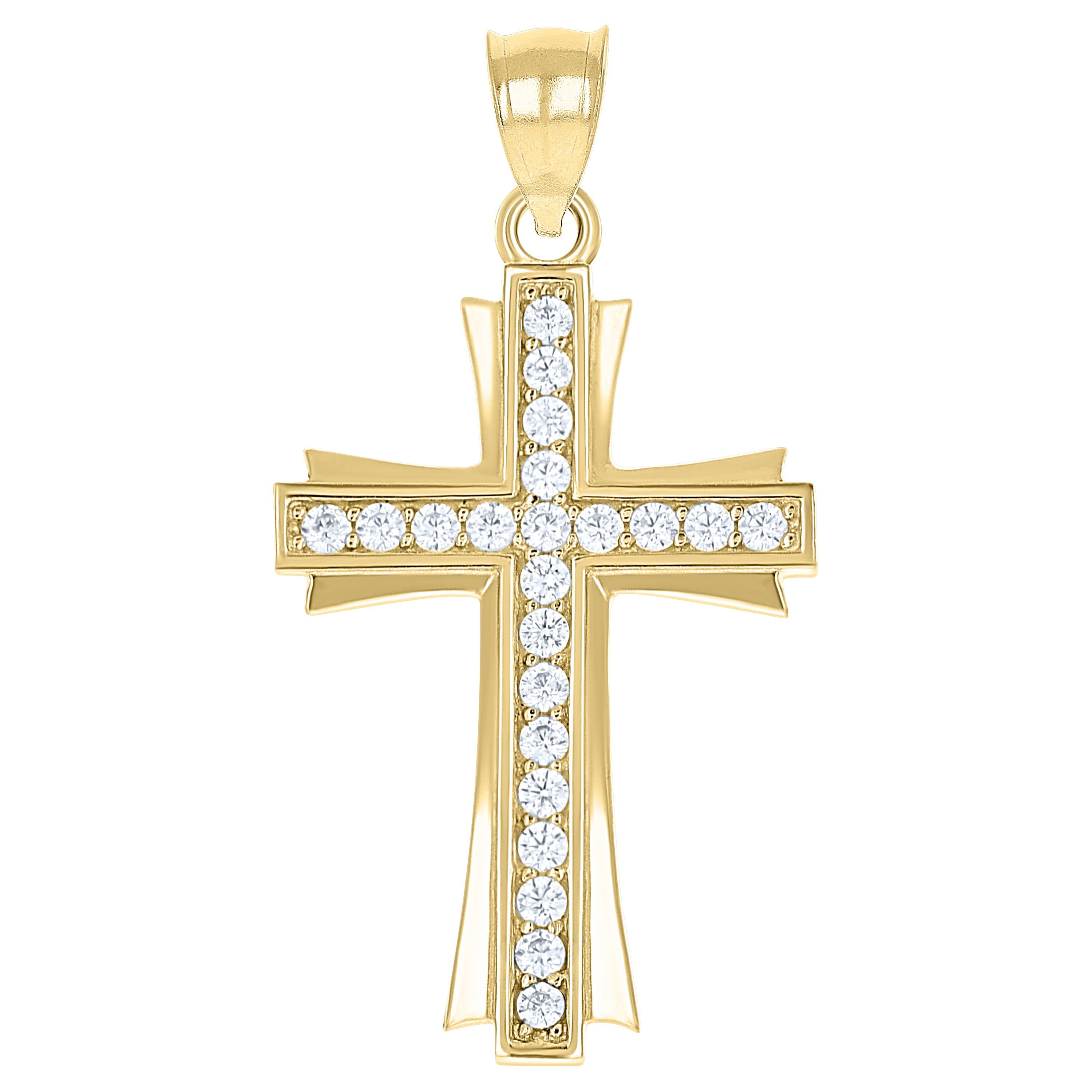 10kt Gold Two-Tone Cubic-Zirconia Unisex Cross Religious Charm Pendant