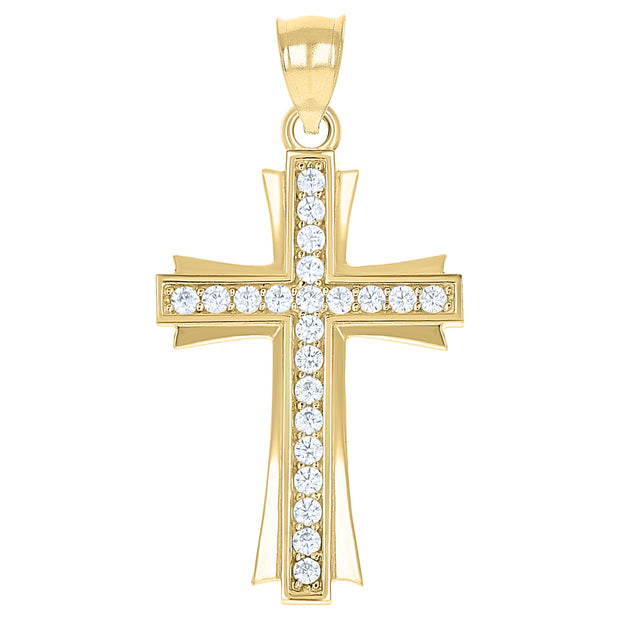 10kt Gold Two-Tone Cubic-Zirconia Unisex Cross Religious Charm Pendant
