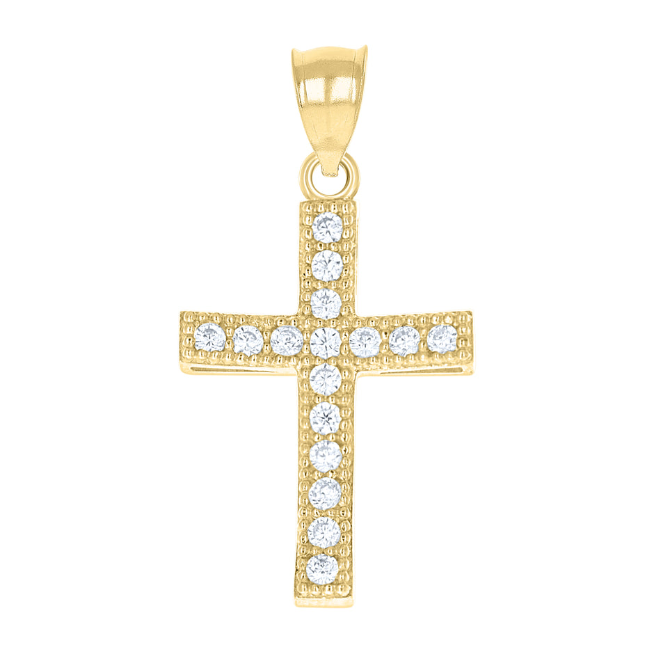 10kt Gold Two-Tone Cubic-Zirconia Unisex Cross Religious Charm Pendant