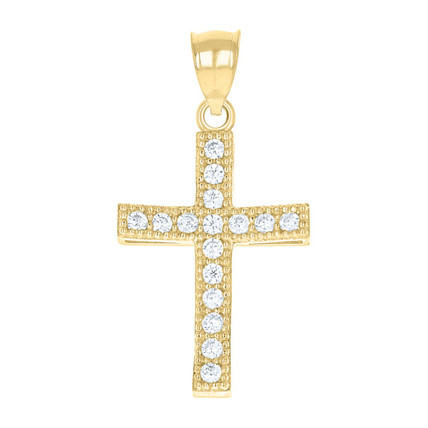 10kt Gold Two-Tone Cubic-Zirconia Unisex Cross Religious Charm Pendant