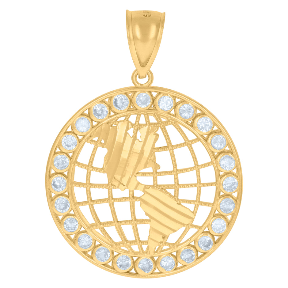 10kt Two-Tone Gold Unisex Cubic Zirconia Globe Charm Pendant
