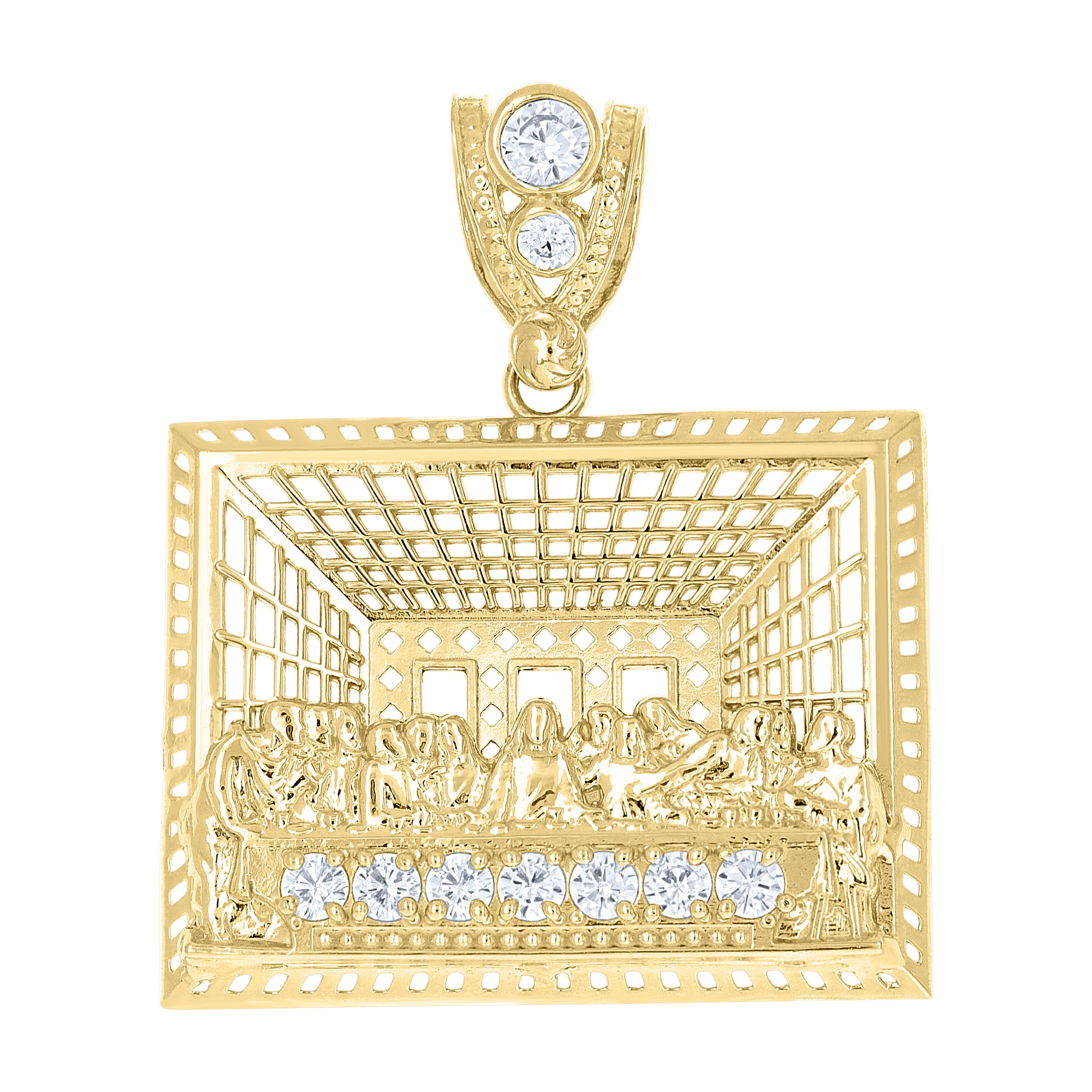 10kt Yellow Gold Mens Cubic-Zirconia Last Supper Religious Pendant