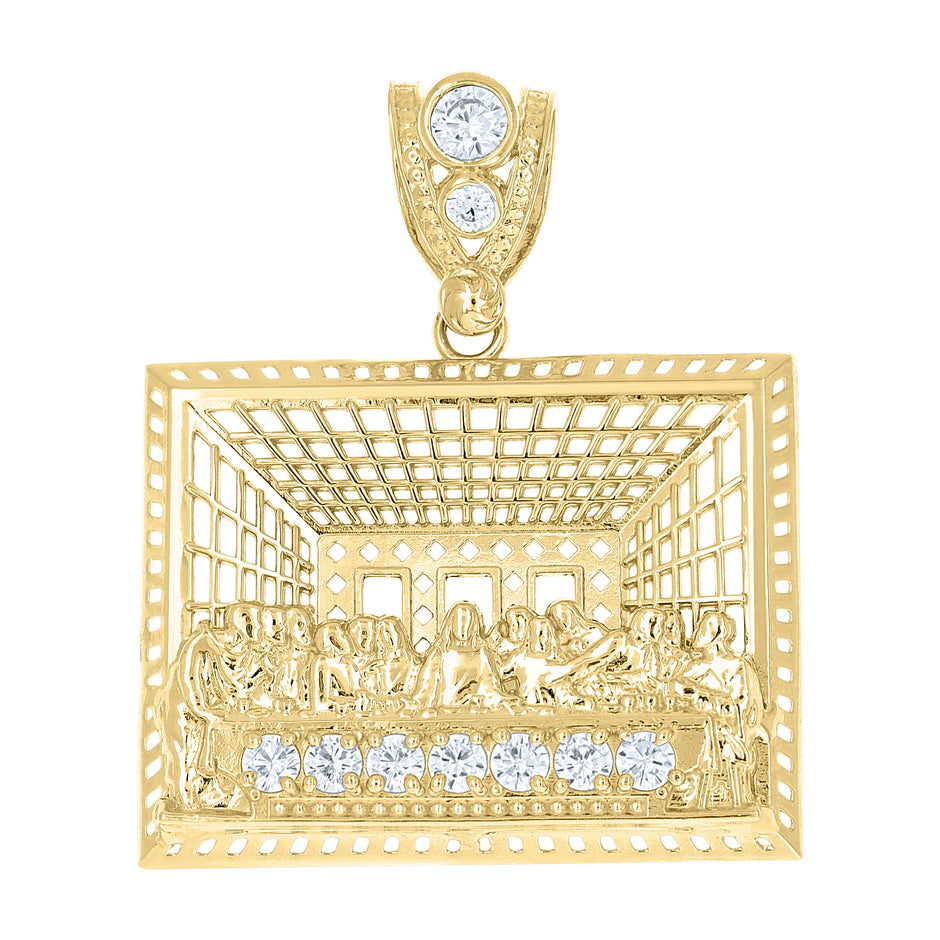 10kt Yellow Gold Mens Cubic-Zirconia Last Supper Religious Pendant
