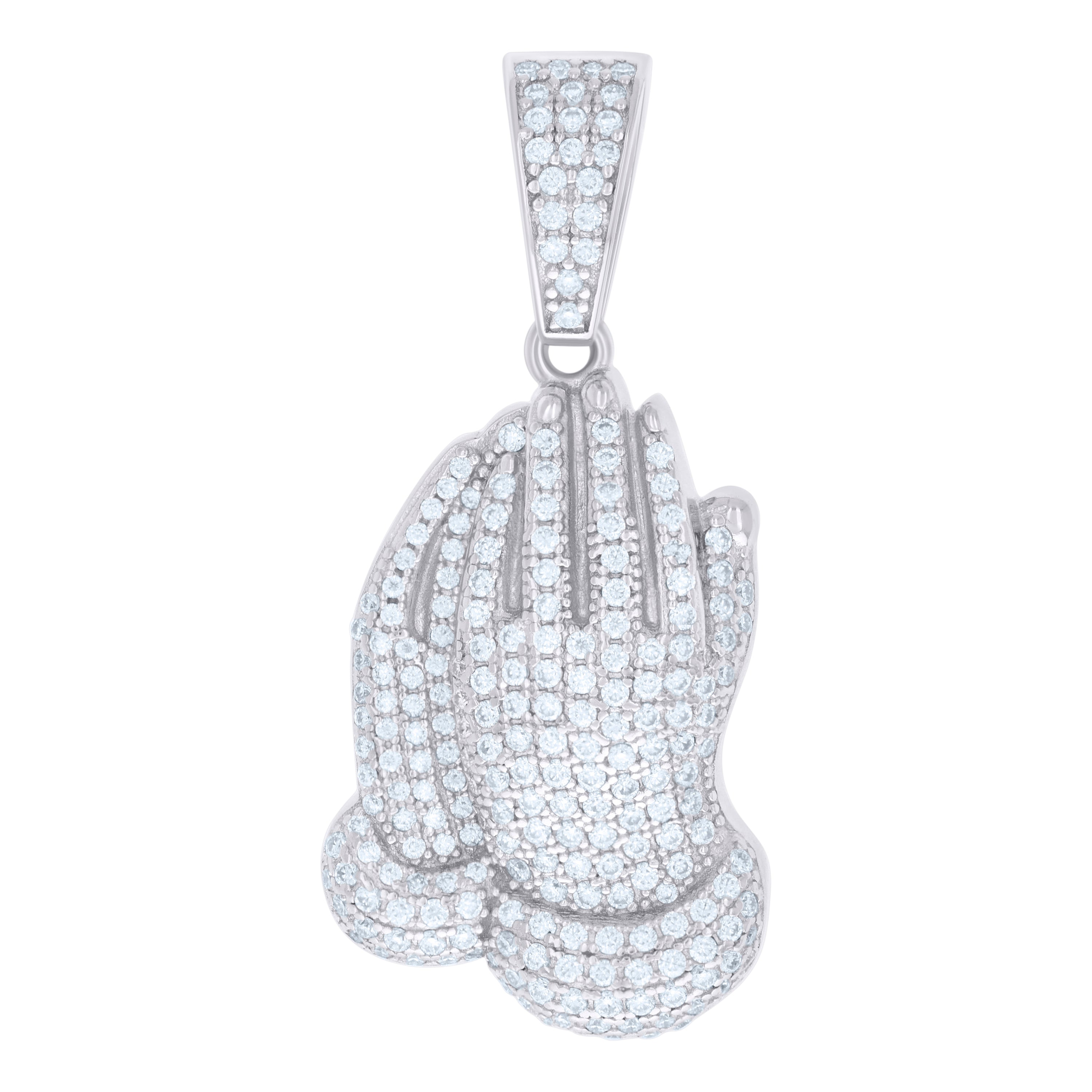925 Sterling Silver Mens Cubic Zirconia Religious Praying Hands Charm Pendant