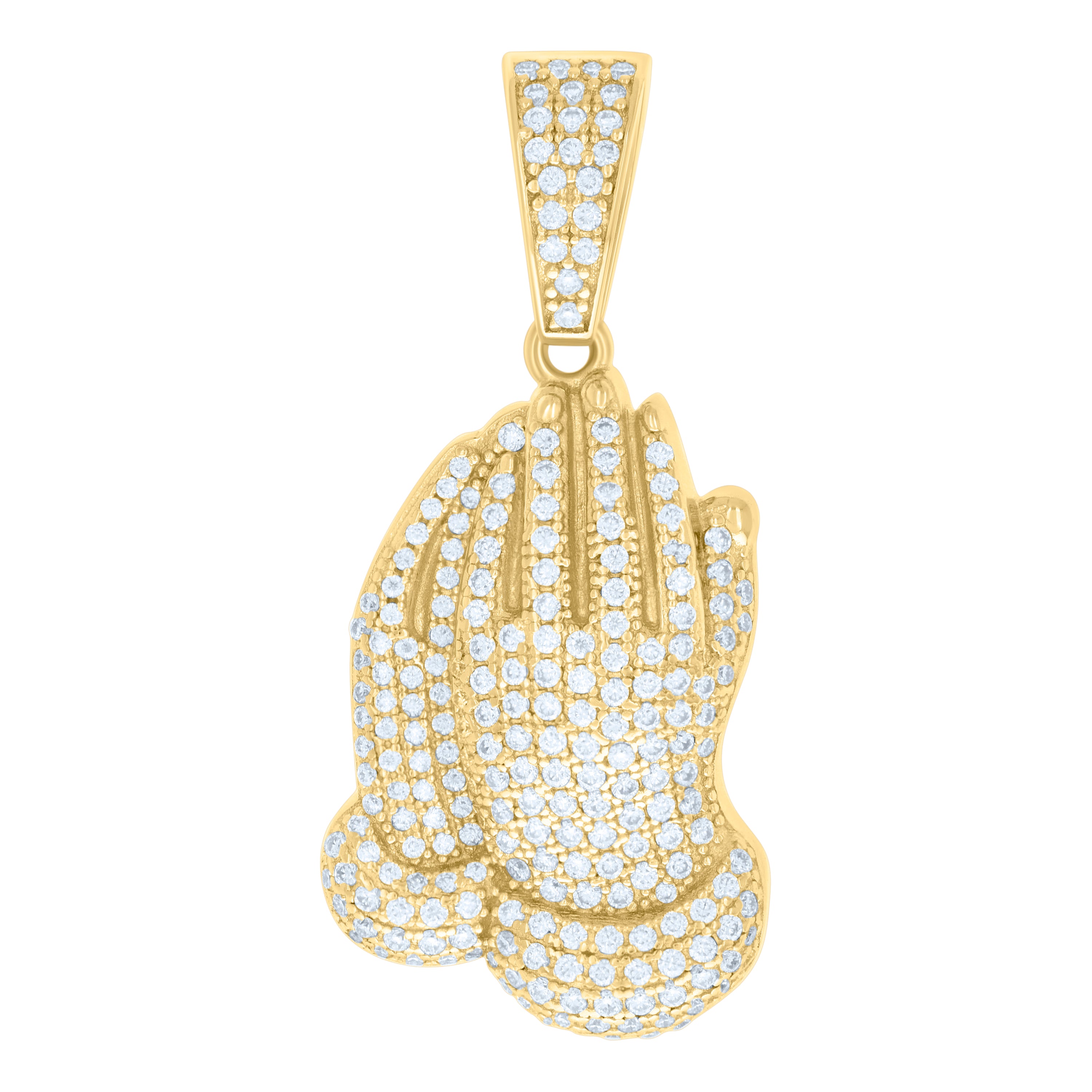925 Sterling Silver Yellow-Tone Mens Cubic Zirconia Religious Praying Hands Charm Pendant