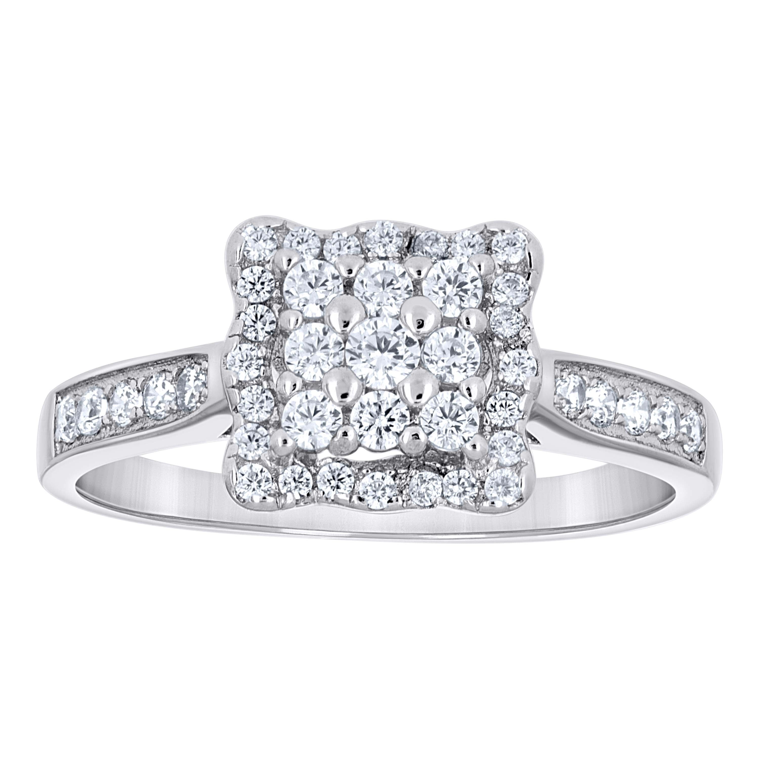 925 Sterling Silver Womens Cubic Zirconia Square Engagement Ring Size 8 - SLV-64509