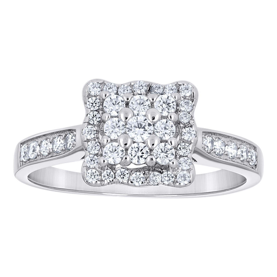 925 Sterling Silver Womens Cubic Zirconia Square Engagement Ring Size 8 - SLV-64509