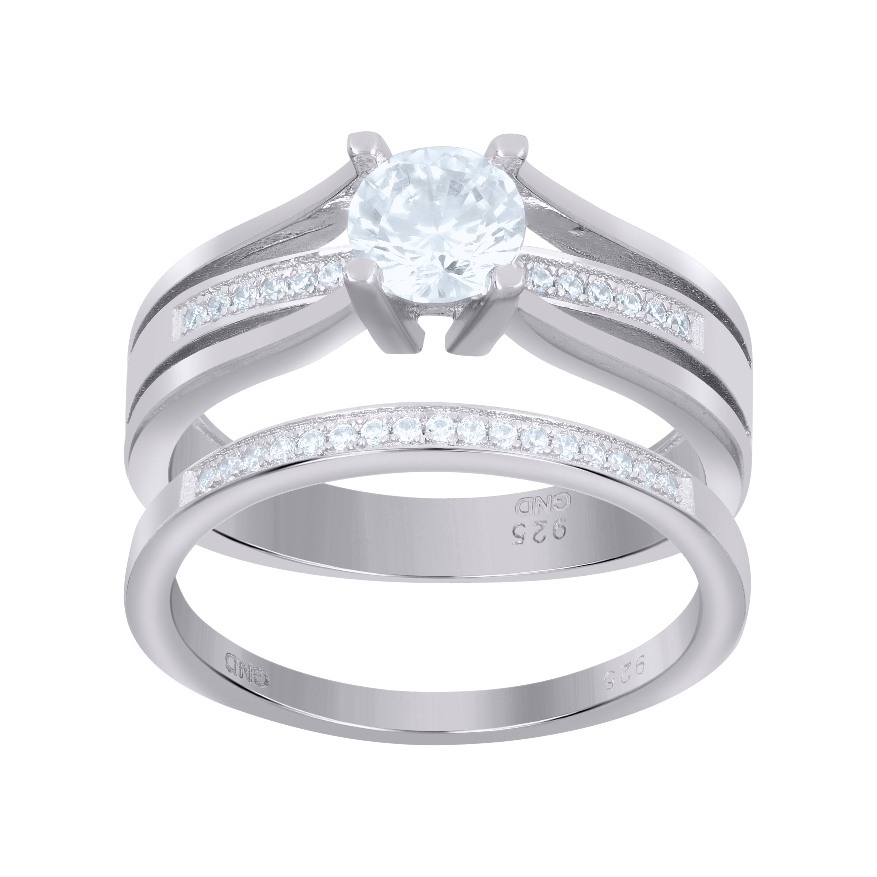 925 Sterling Silver Womens Cubic-Zirconia Duo Ring Set Size 7 - SLV-64622