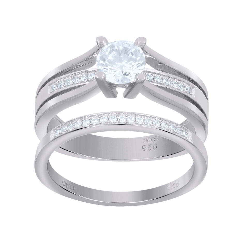 925 Sterling Silver Womens Cubic-Zirconia Duo Ring Set Size 7 - SLV-64622