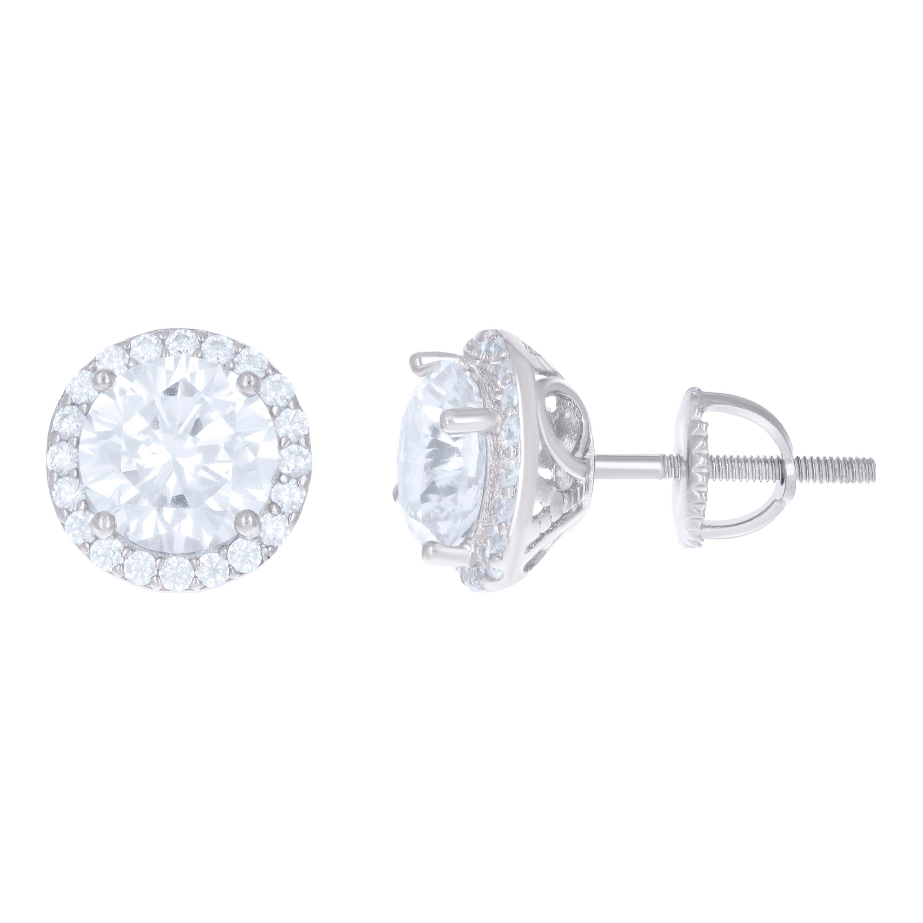 925 Sterling Silver Womens Cubic Zirconia Halo Round Stud Earrings
