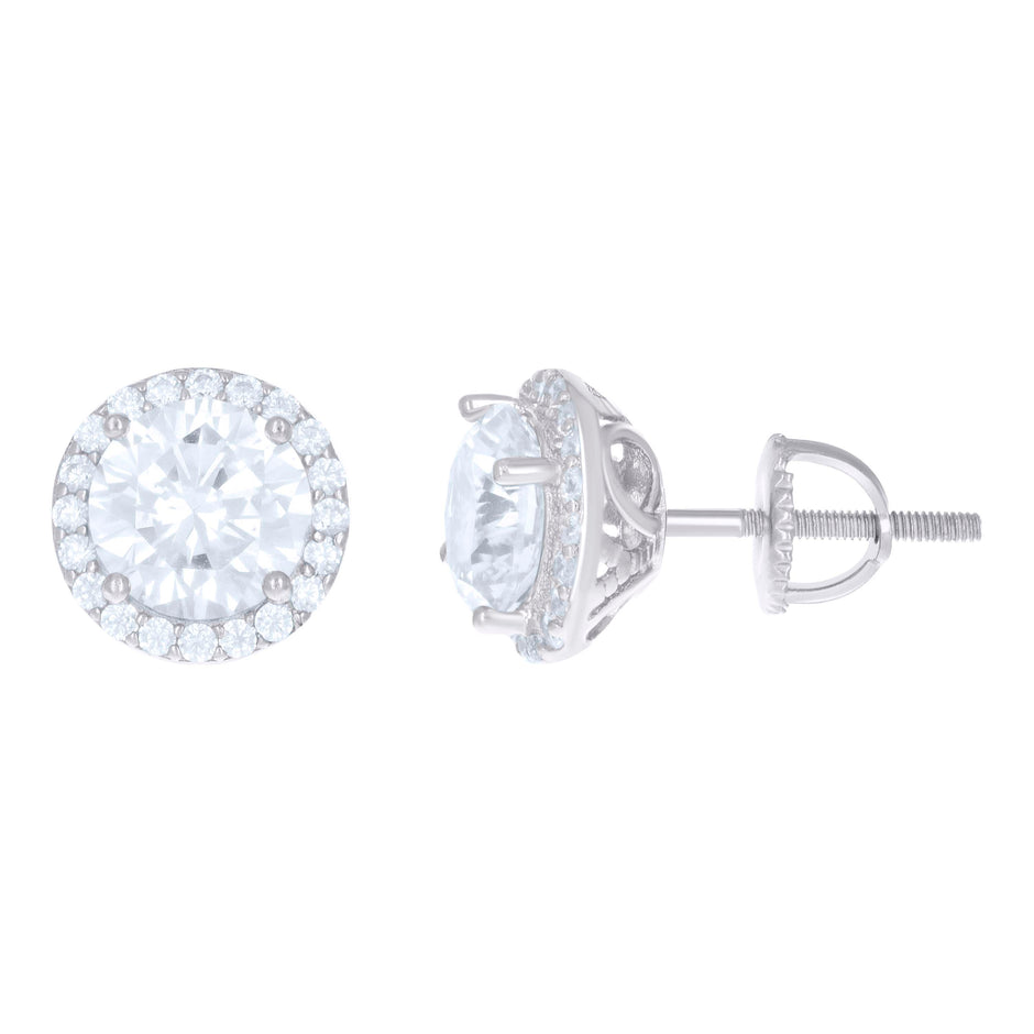 925 Sterling Silver Womens Cubic Zirconia Halo Round Stud Earrings