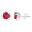 925 Sterling Silver Womens Red Cubic Zirconia Halo Round Stud Earrings
