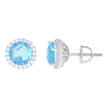 925 Sterling Silver Womens Aqua Cubic Zirconia Halo Round Stud Earrings