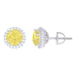 925 Sterling Silver Womens Yellow Cubic Zirconia Halo Round Stud Earrings
