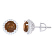 925 Sterling Silver Womens Brown Cubic Zirconia Halo Round Stud Earrings
