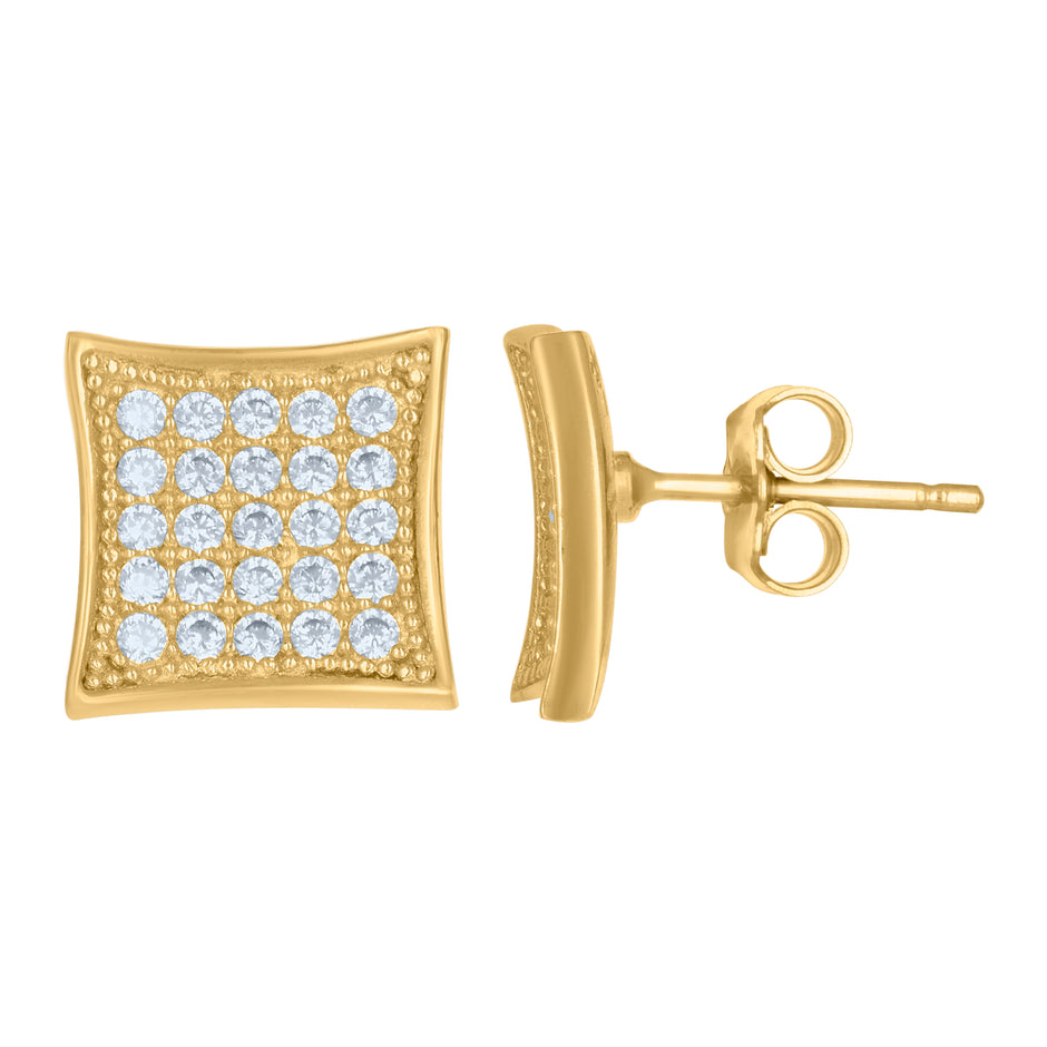 10kt Two-Tone Gold Mens Cubic Zirconia CZ Square Stud Earrings