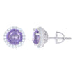 925 Sterling Silver Womens Purple Cubic Zirconia Halo Round Stud Earrings