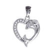 925 Sterling Silver Womens Cz Dolphin Heart Charm Pendant