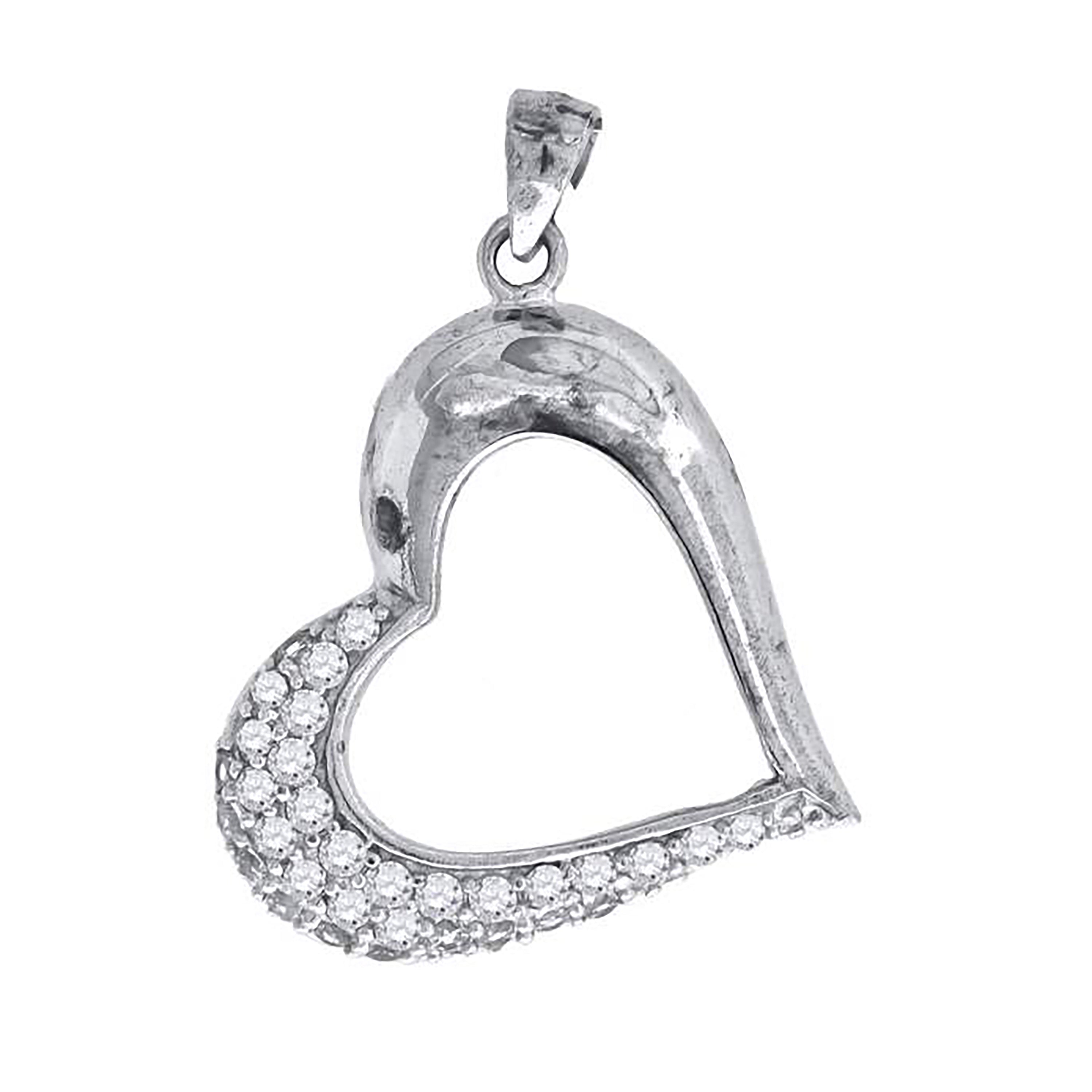 925 Sterling Silver Womens Cz Heart Charm Pendant