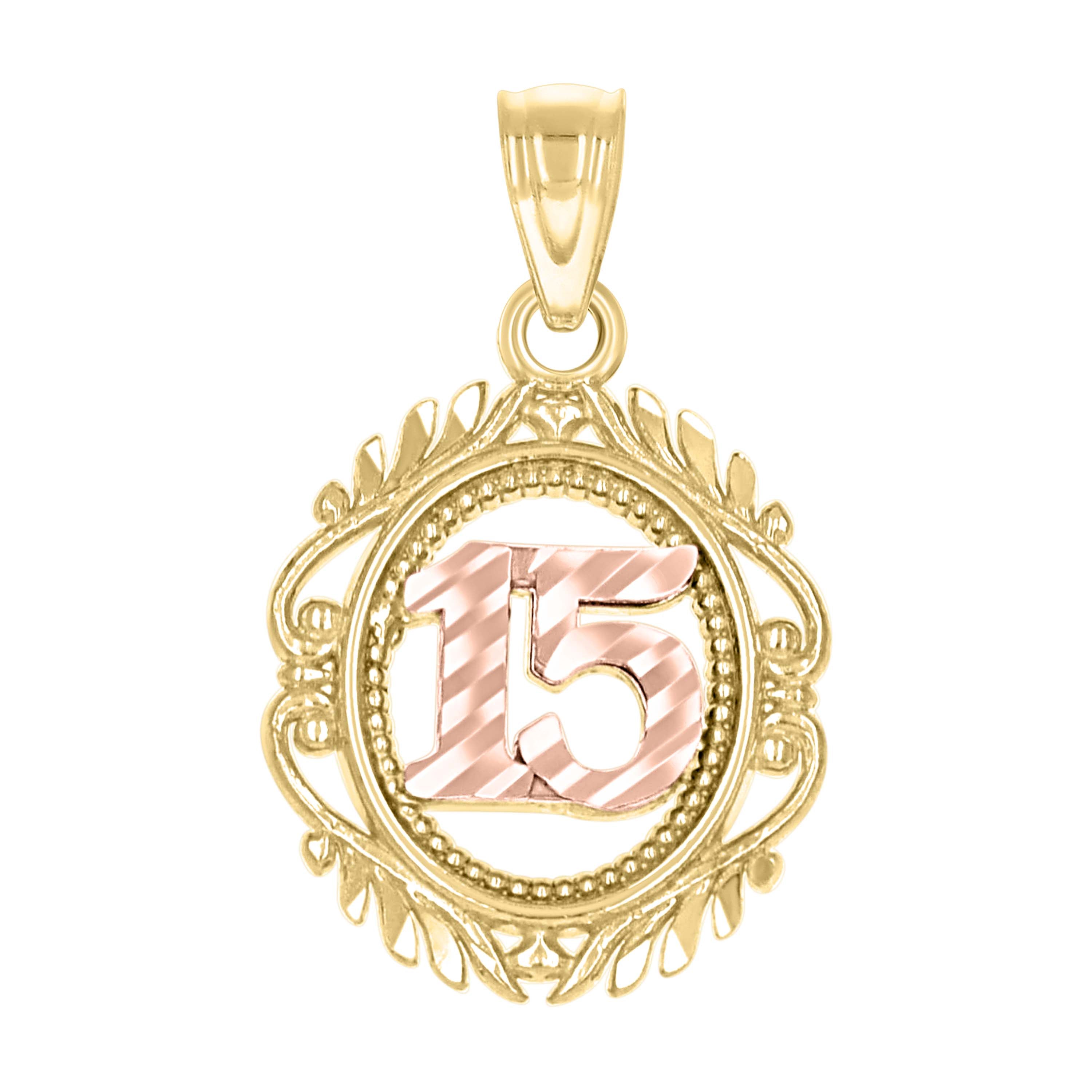 10kt Two-Tone Gold Womens Sweet 15 Anos Quinceanera Charm Pendant