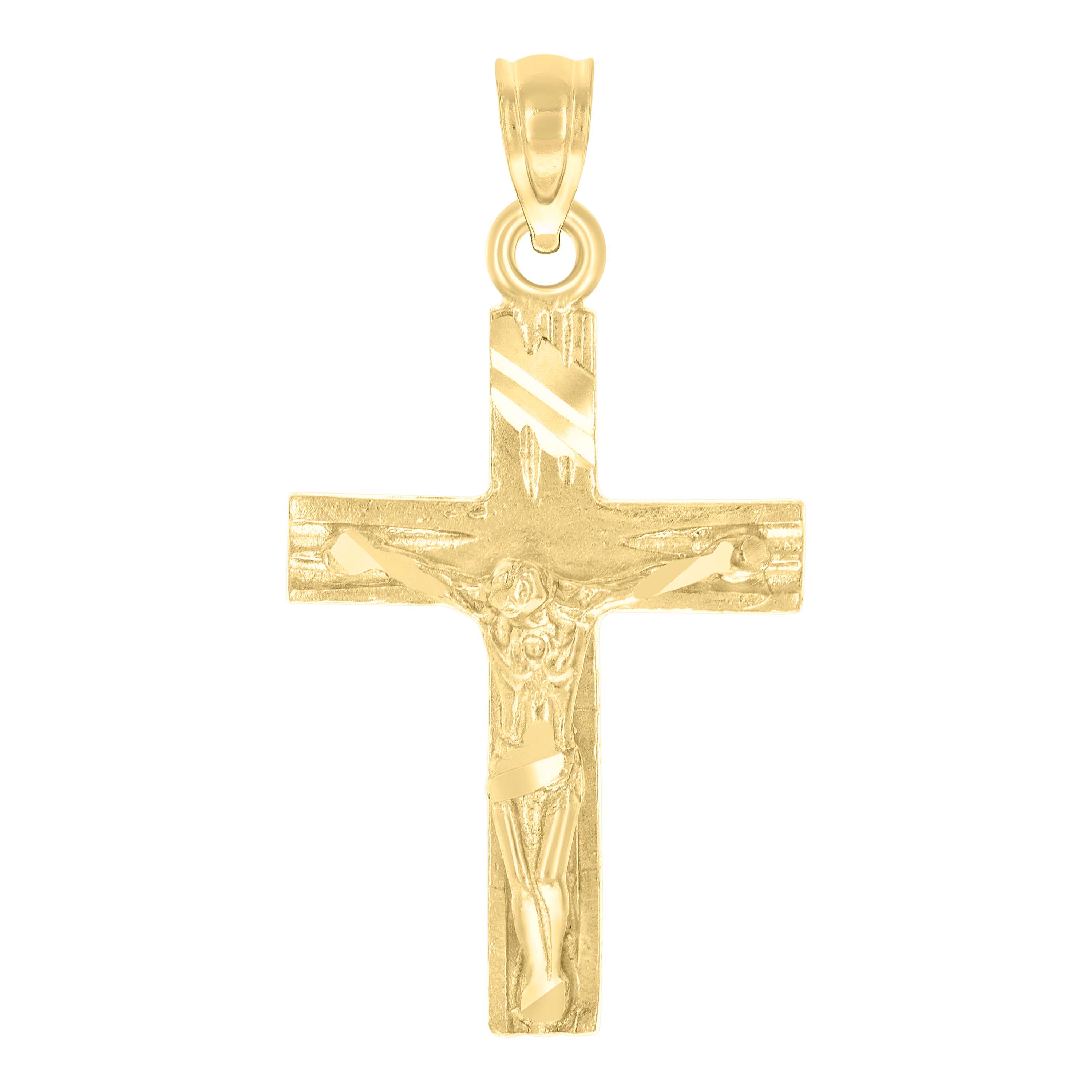 10kt Yellow Gold Diamond-Cut Unisex Cross Crucifix Religious Charm Pendant