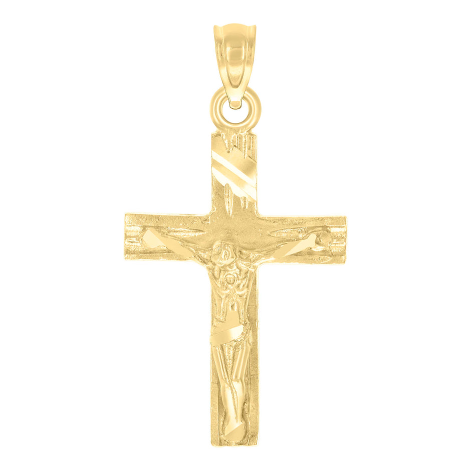 10kt Yellow Gold Diamond-Cut Unisex Cross Crucifix Religious Charm Pendant
