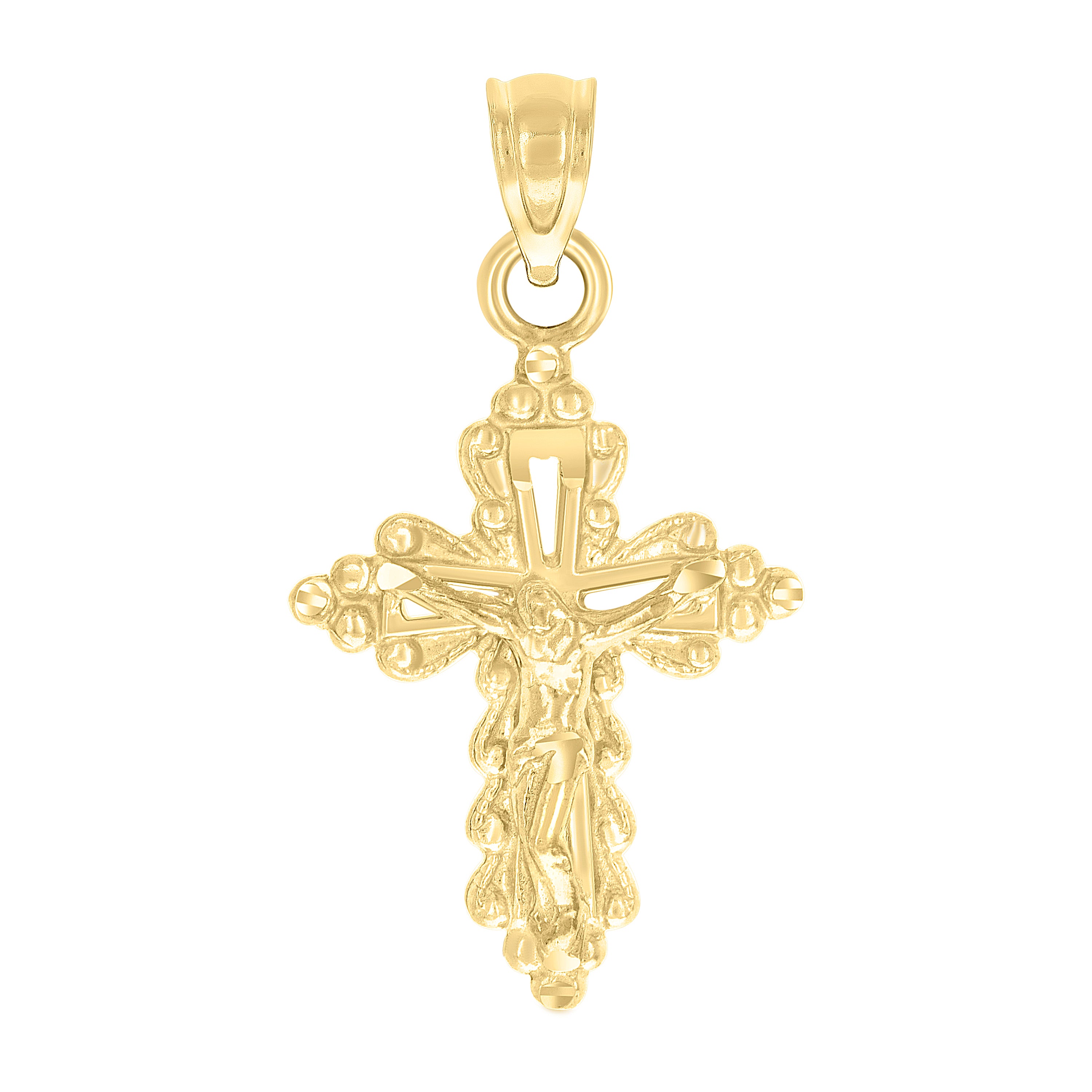 10kt Yellow Gold Diamond-Cut Unisex Cross Crucifix Religious Charm Pendant