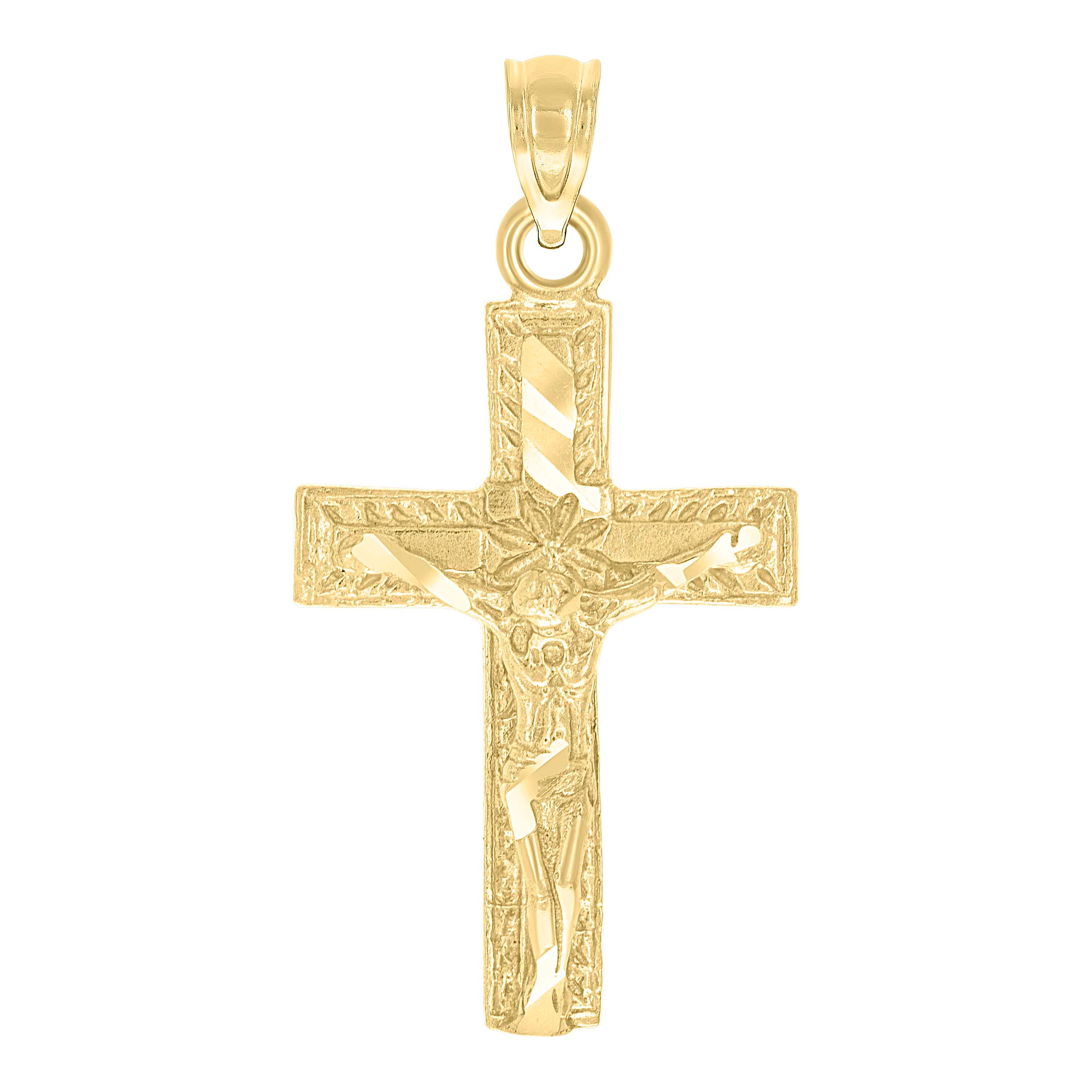 10kt Yellow Gold Mens Textured Crucifix Cross Religious Charm Pendant