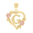 10kt Two-Tone Gold Womens Heart Flower Initial Letter G Charm Pendant