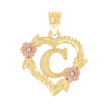 10kt Two-Tone Gold Womens Heart Flower Initial Letter C Charm Pendant